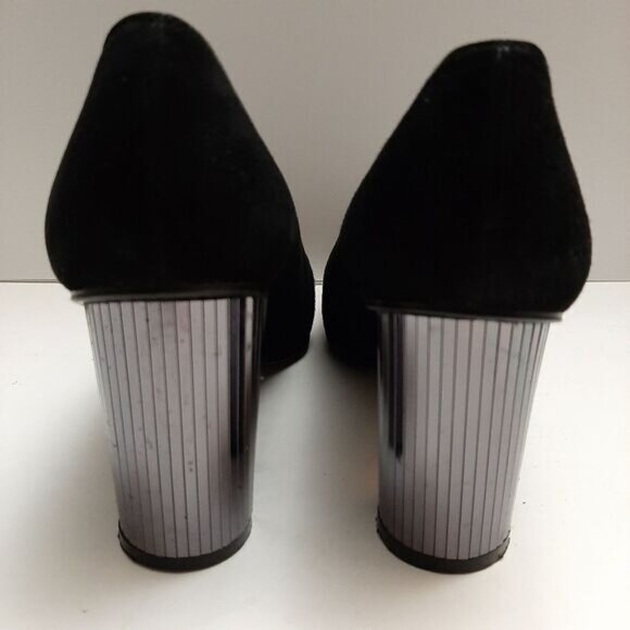 STUART WEITZMAN Mirrored Heels Retro Suede Genuine Leather Pumps Black Sz 7.5 AA - Picture 11 of 16